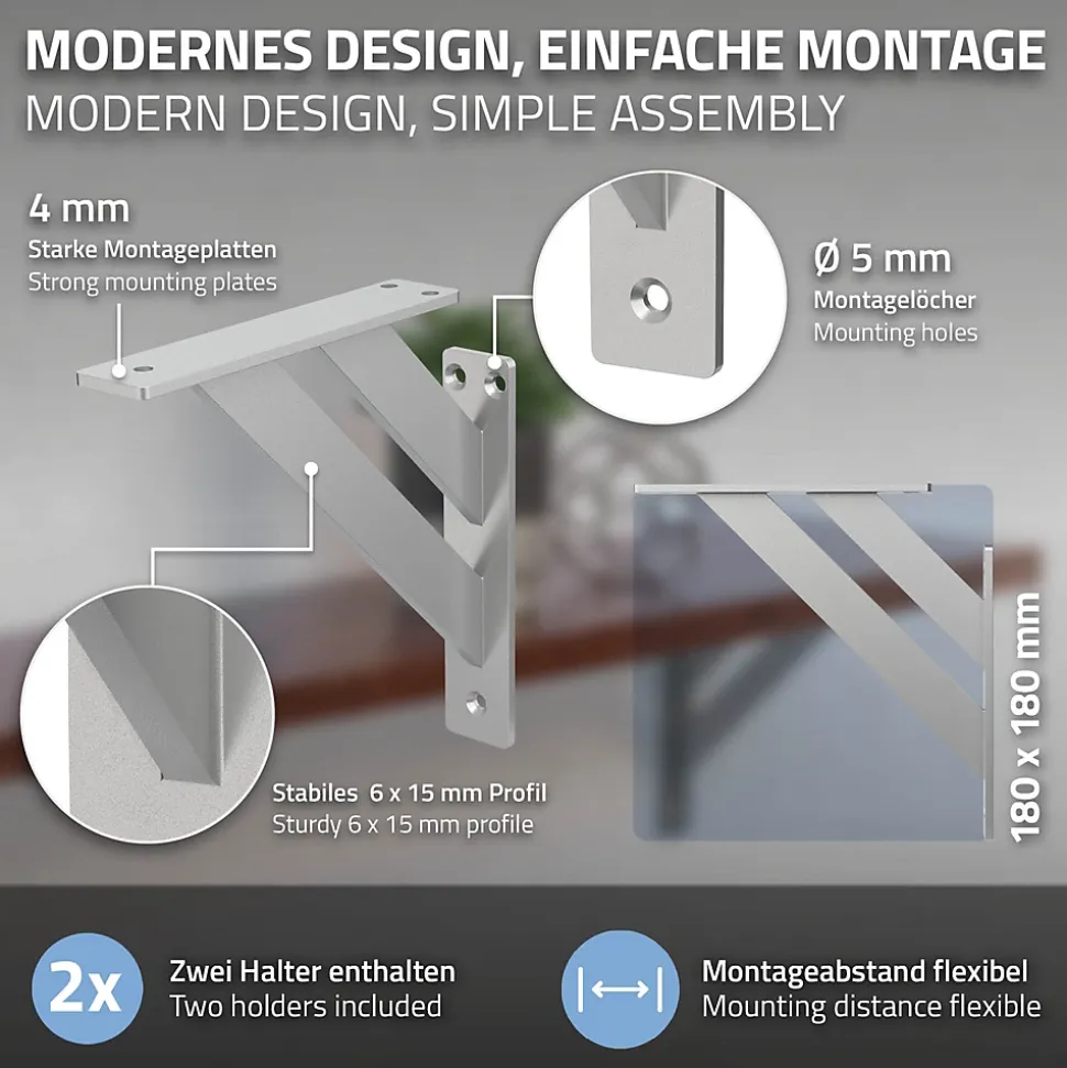 2x Equerres Etagere mural support d'angle en aluminium argent
