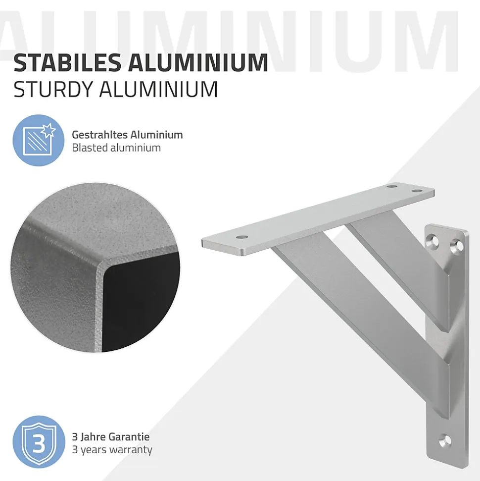 2x Equerres Etagere mural support d'angle en aluminium argent