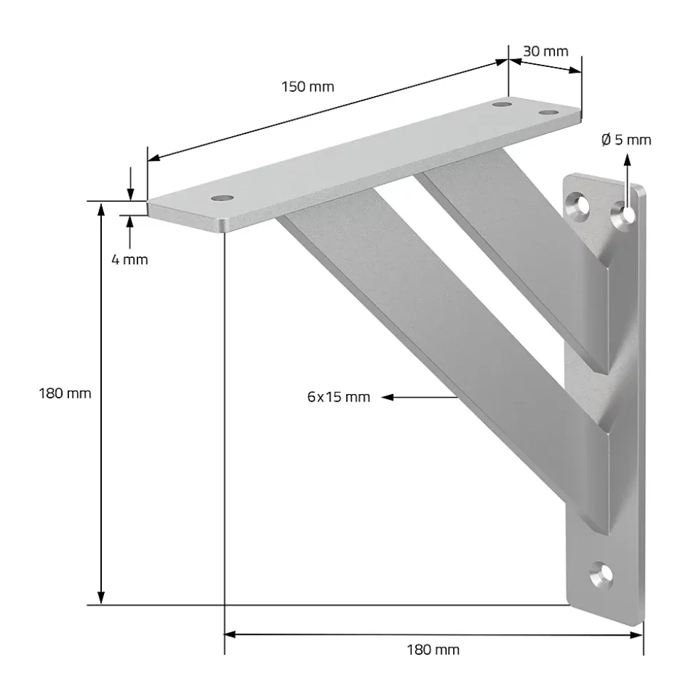 4x Equerres Etagere mural support d'angle en aluminium argent