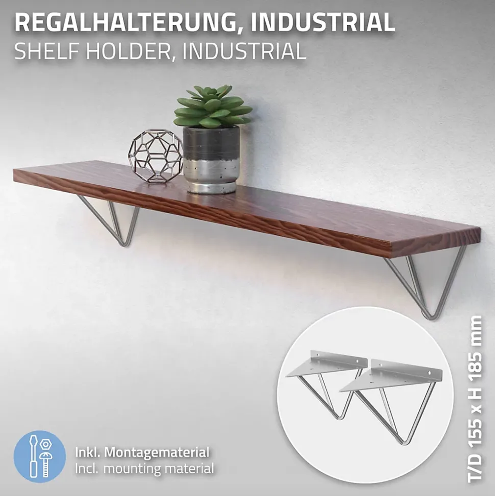 4x Support Etagere d'angle triangle en métal gris avec vis 160 mm