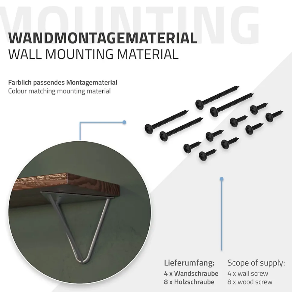 4x Support Etagere d'angle triangle en métal gris avec vis 160 mm