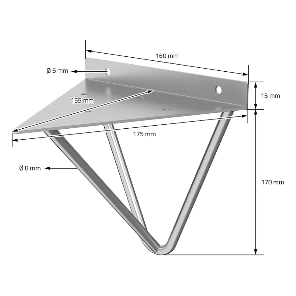 4x Support Etagere d'angle triangle en métal gris avec vis 160 mm