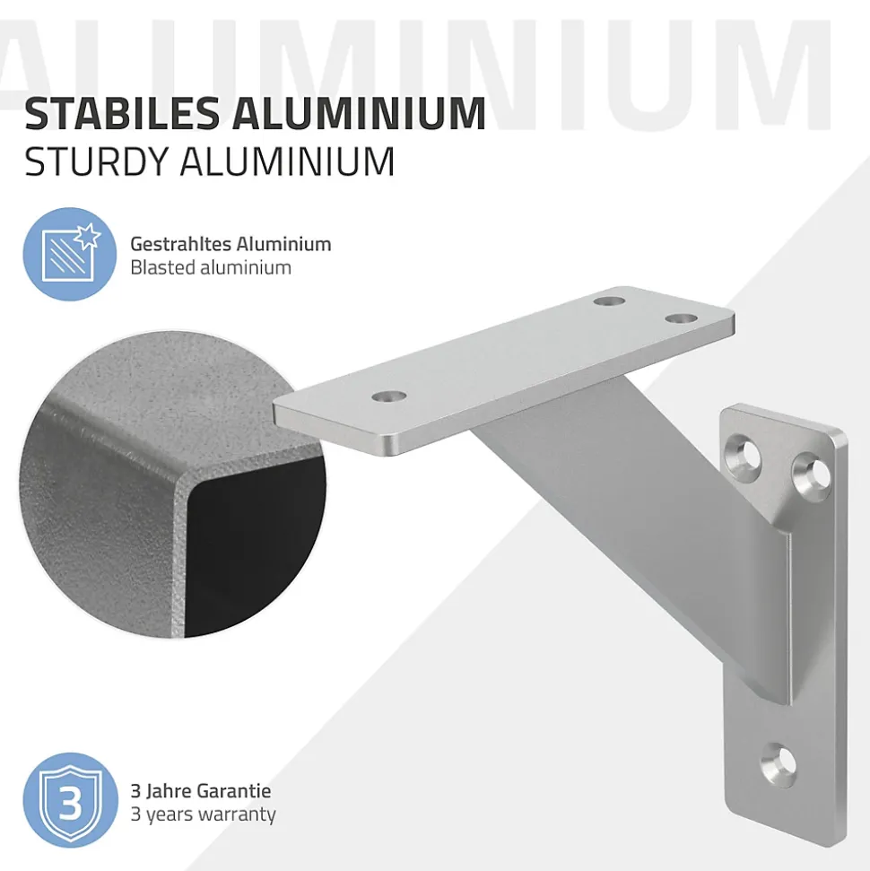 4x Support Etagere murale fixation flottante aluminium argent
