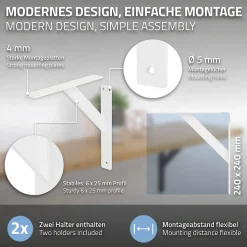 4x Support Etagere murale fixation flottante aluminium blanc