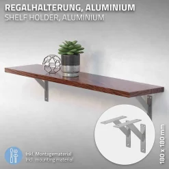4x Support Etagere murale fixation flottante aluminium argent