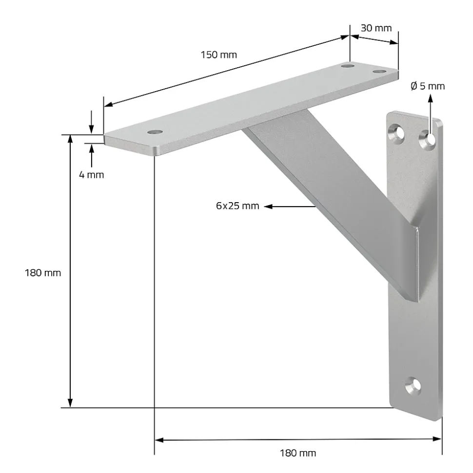 4x Support Etagere murale fixation flottante aluminium argent