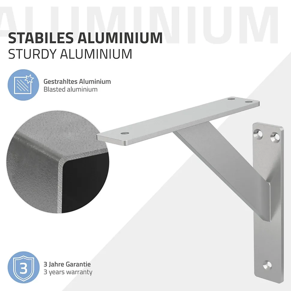 4x Support Etagere murale fixation flottante aluminium argent