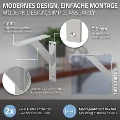 4x Support Etagere murale fixation flottante aluminium argent