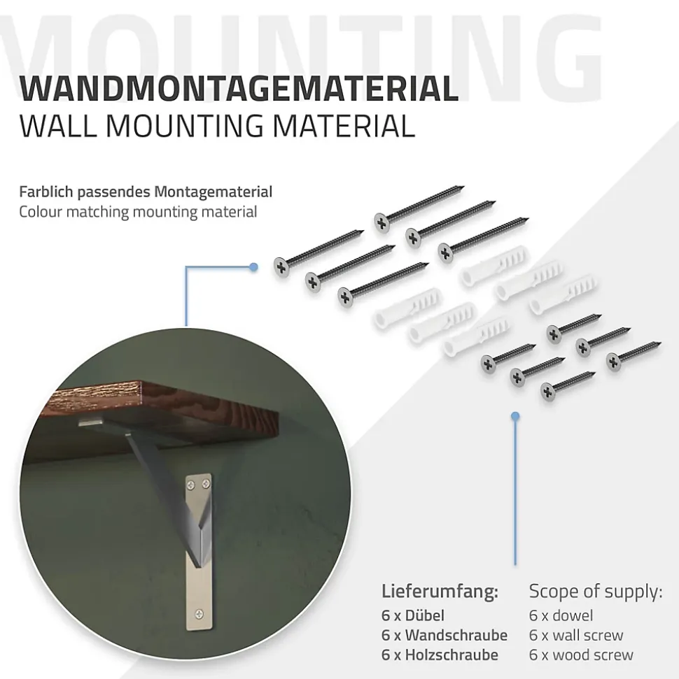 4x Support Etagere murale fixation flottante aluminium argent